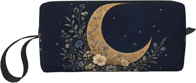 Moon Small Makeup Bag, 600D Oxford Cosmetic Pouch for Women | Moon Cosmetic Bag and Toiletry Pouch with Double-Sided Print and Foam Padding for Women, Travel, Gym, Weekend and Daily Use by OLUSENMO