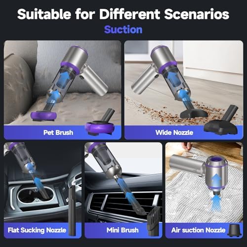 Car Vacuum Portable Cordless, 22000PA High Power handheld Vacuum Cleaner with Brushless Motor,11 in 1 Mini Hand Held Vacuum Cordless Rechargeable Air Duster/Blower/Pump for Car, Home, Pet, Office - Image 2