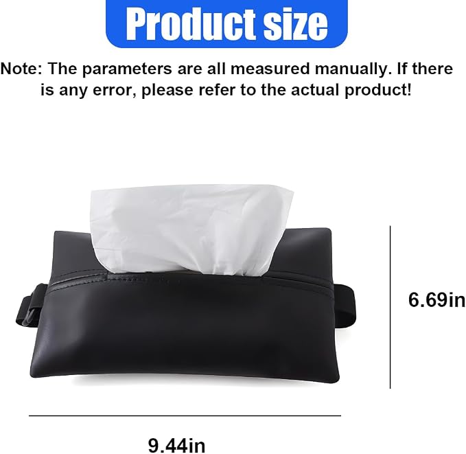 YoRise Car Tissue Holder, PU Leather Car Napkin Holder with Adjustable Strap, Center Console Tissues Box Cover, Sun Visor Organizer Keep Auto Tidy, Vehicle Headrest Storage Accessories (Black) - Image 2