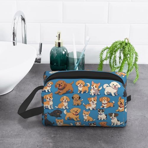 Cute Dogs Print Makeup Bag - Durable 600D Oxford Fabric Travel Cosmetic Bag, Shockproof Foam Padded Toiletry Organizer for Gym & Daily Use 10x6.2x4.9 Inch - Image 6