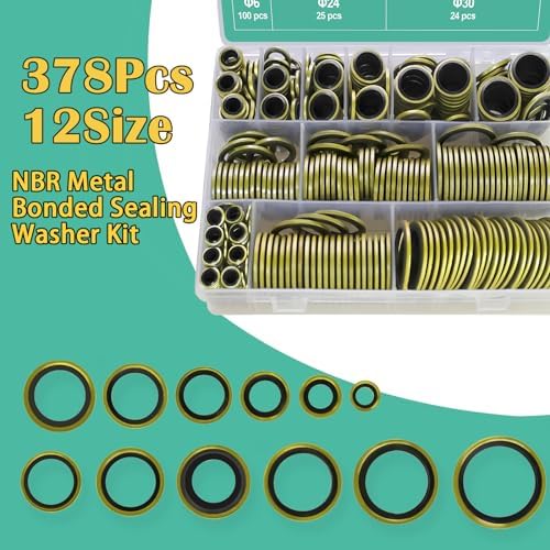 XBVV 378 Pcs NBR Metal Bonded Sealing Washer Assortment Kit M6 M8 M10 M12 M14 M16 M18 M20 M22 M24 M27 M30 Automotive Self-Centred Seal Gasket Repair Set - Image 4