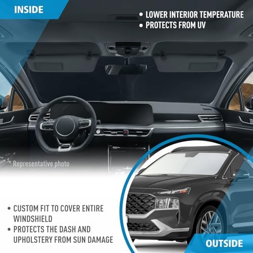 CLIM ART Windshield Sun Shade for Hyundai Santa Fe 2019-2023, Custom-Fit Foldable Car Sunshade, Vehicle Sun Protector, Front Auto Windshield Cover, Car Accessories - WS4010 - Image 5
