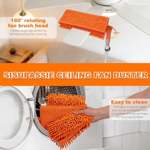 SISIUPASSIE 36FT Reach Ceiling Fan Cleaner Duster, Ceiling Fan Blade Cleaner with Extension Pole, Washable & Replaceable Microfiber Feather Duster Kits - Image 6