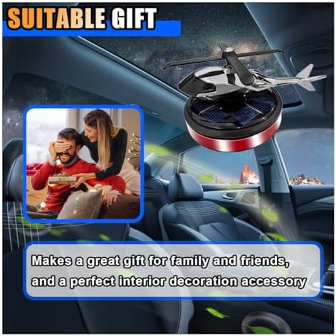 KITUREK Helicopter Solar Rotating Car Air Fresheners for Home, Office, Red - Image 6