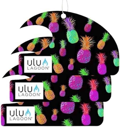 ulu Lagoon Hanging Car Air Freshener | Tropical Beach Coconut Surf Wax Scent Mini Wave | Long Lasting Car Freshener, Closet and Beyond | Made In USA | 3 Pack (Electric Pineapple) by uluLAGOON