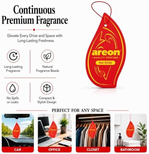AREON MON MA32 Hanging Best Car Air Freshener Rose Scent, Paper Hanging Ornaments, Long Lasting Scent for Car or Home 12 Pack - Image 3