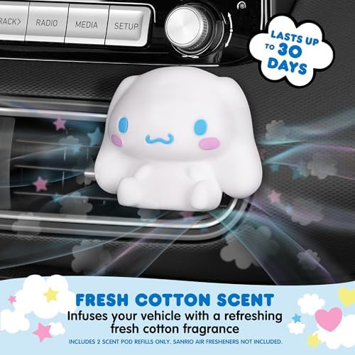 Hello Kitty & Friends Cinnamoroll Car Air Freshener Refills 2-pack - Fresh Cotton Scent - Cute and Long-Lasting Cinnamoroll Car Accessories, Odor Eliminator, Fun Scents, 30 Days Freshness (2 Refills) - Image 4