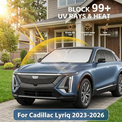 Windshield Sun Shade for Cadillac Lyriq 2023-2025 2026 Front Window Shade Custom Fit Lyriq Accessories Sun Visor Foldable Shade Blocks UV Rays Summer Must Have Car Accessories - Image 2