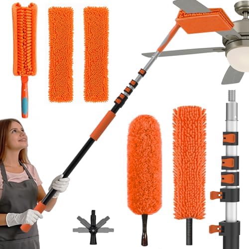 SISIUPASSIE 30FT Reach Ceiling Fan Cleaner Duster, Ceiling Fan Blade Cleaner with Extension Pole, Washable & Replaceable Microfiber Feather Duster Kits by Focusonproduct