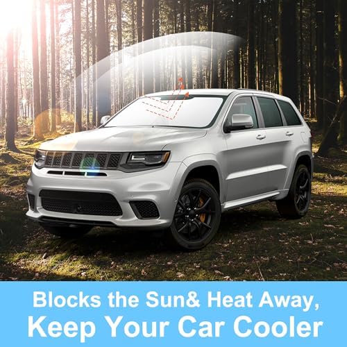 TINGLU Sun Shade for Jeep Grand Cherokee 2011-2021(NOT for Grand Cherokee L&Jeep Cherokee) Accessories Windshield Sun Shade Window Shade UV Rays Protection Sun Visor Cover - Image 5