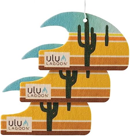 ulu Lagoon Hanging Car Air Freshener | Tropical Beach Coconut Surf Wax Scent Mini Wave | Long Lasting Car Freshener, Closet and Beyond | Made In USA | 3 Pack (Desert) by uluLAGOON