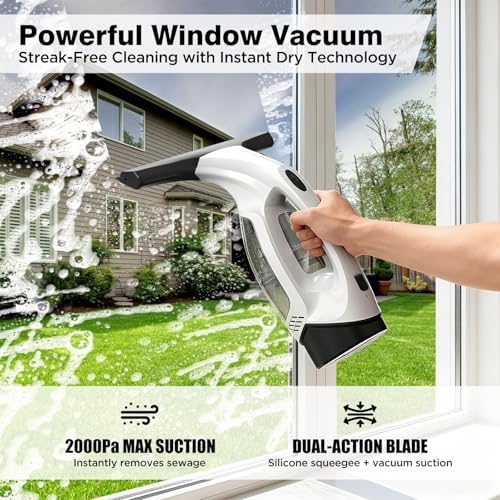 Window Vacuum Squeegee Cordless, 2000Pa Electric Window Cleaner Tool - Image 2