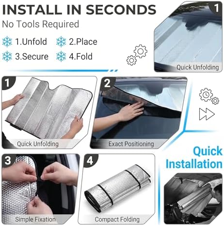 1 PC Foldable Windshield Sun Shade, Reflective Sun Protector for Front Window, Heat Blocking Car Sunshade, Universal for Most Cars, Trucks, SUVs (Silver) - Image 6