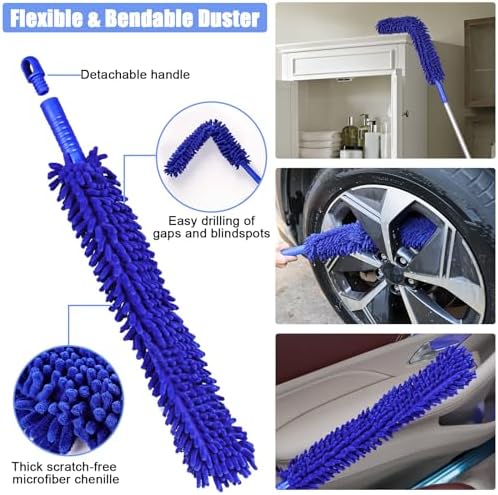 anngrowy 62" Microfiber Car Wash Brush with Long Handle Car Washing Mop Kit Mitt Sponge Car Cleaning Supplies Duster RV Washing Car Brushes, 1 Chenille Scratch-Free Replacement Head (Blue&Yellow) - Image 4