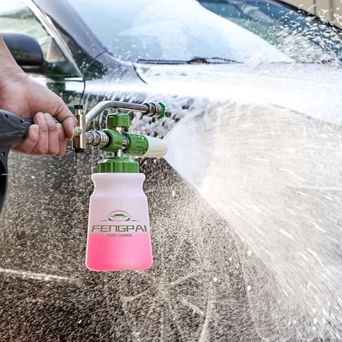 FENG PAI Pressure Washer Foam Cannon with Dual-Connector Accessory & 7 Power Washer Sprayer Nozzles, Double Tip Attachment For Soap Cannon, 1/4" Quick Connect, 3600 PSI, White Bottle - Image 7