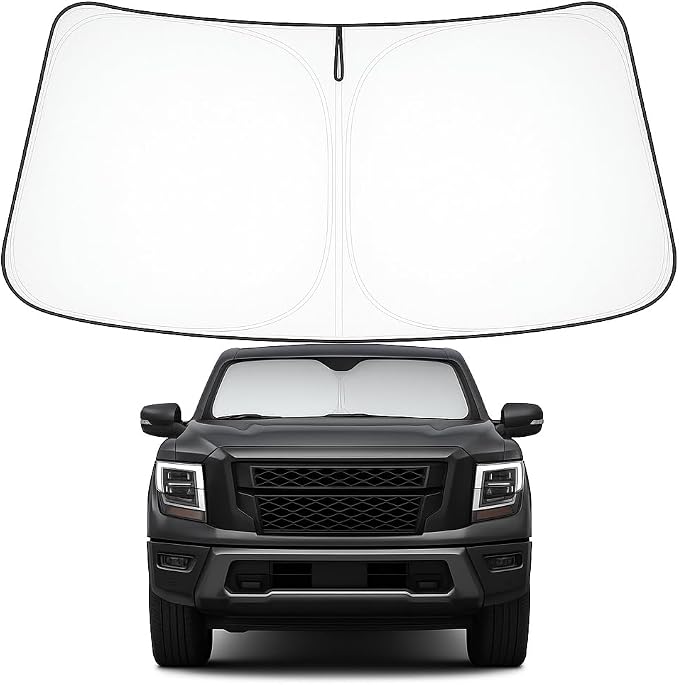 Proadsy Custom Fit 2020-2024 Nissan Titan Windshield Sun Shade, Blocks Heat | 240T Heat Shield, Drops Temp 54°F, Blocks 99% UV, Prevents Dashboard Cracking, Summer Parking & Beach Trips, Easy Twist-Fold by Proadsy