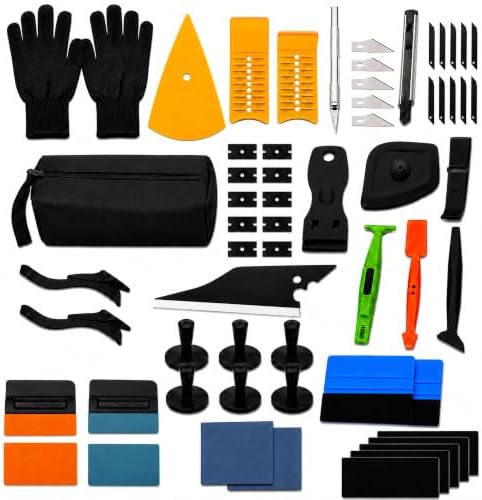 60 Pcs Vinyl Wrap Tool Kit for Car Wrapping, Window Tint Kit with Felt Squeegees, 6 Magnetic Holders, Film Cutter, Utility Knife, Scrapers & Storage Bag for Auto Vinyl, PPF, Decals by Unknown