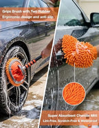 17ft Telescopic Pole with Car Wash Brush and Window Squeegee Kit, 3-12 ft Extension Pole, Bristles Wash Brush, Chenille Mop & Wash Mitt, Wheel Brush for Outdoor Cleaning Supplies for Roof, RV, Truck - Image 7