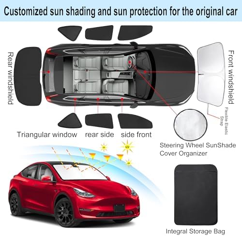 TINGLU Window Shades for Tesla Model Y Juniper 2025 2026 Accessories Car Side Full Windows Rear Triangular Windshield Sun Shade Sun UV Rays & Privacy Protection for Camping,Napping,Relaxing 8PCS - Image 3
