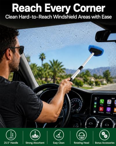 25.5" Extra-Long Reach – Super Absorbent Coral Velvet Windshield Cleaner Tool, Streak-Free Windshield Cleaning Tool Kit with 5 Pads, 2 Spray Bottles & Storage Bag for Auto Glass & Home Windows, Blue - Image 6