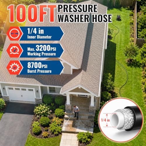 YAMATIC Pressure Washer Hose 100 FT 1/4", 3200 PSI, M22-14mm Females - Image 3