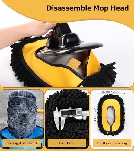 anngrowy 47.64" Car Wash Brush Mop Kit Mitt Sponge with Long Handle Car Cleaning Supplies Kit Tools Car Washing Duster Exterior Scratch Free, Chenille Replacement Head Extension Pole - Image 6
