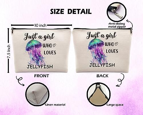 Just a Girl Who Loves Jellyfish Cosmetic Bag, Colourful Jellyfish Themed Makeup Bag Zipper Cosmetic Pouch Bag Travel Linen Makeup Organizer, Ocean Animal Gifts for Women Girls Teens Her - Image 6