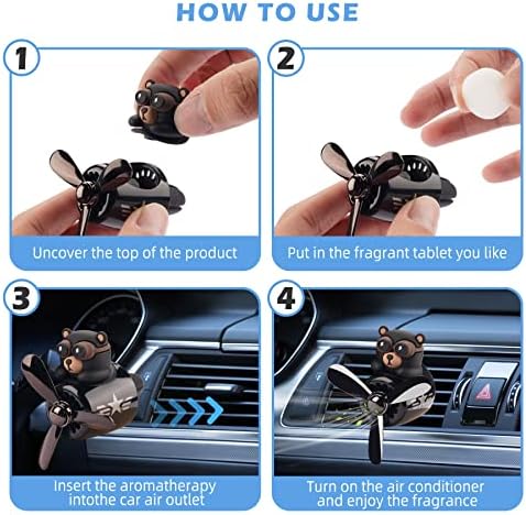 Car Air Freshener Cute Cartoon Bear Pilot Car Diffuser Rotating Propeller Automotive Air Outlet Fan Creative Car Perfume Decoration Cool Car Accessories Comes with 4 Fragrant Tablets - Image 6