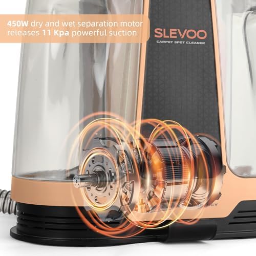 Slevoo 450W Portable Carpet Cleaner Machine with 1 Bottle Cleaning Solutions, Strong Suction Upholstery and Furniture Cleaner for Cleaning Stairs, Car Interiors, for Pet Footprint, Dust, Oil (Orange) - Image 5