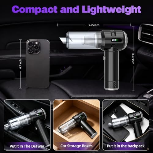 Wansimoo Handheld Car Vacuum Cleaner,25000PA Strong Cyclonic Suction Car Vacuum Portable Cordless with Digital Display Mini Vacuum for Car, Home, Office, Kitchen (Silver) - Image 4