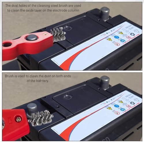 4 in 1 Car Battery Cleaning Brush, Battery Terminal Cleaner, Anti-Rust Auto Battery Cleaner with Steel Wire, Car Accessories Vehicle Machine Parts Clean Tools for Most Vehicles (Red) - Image 5