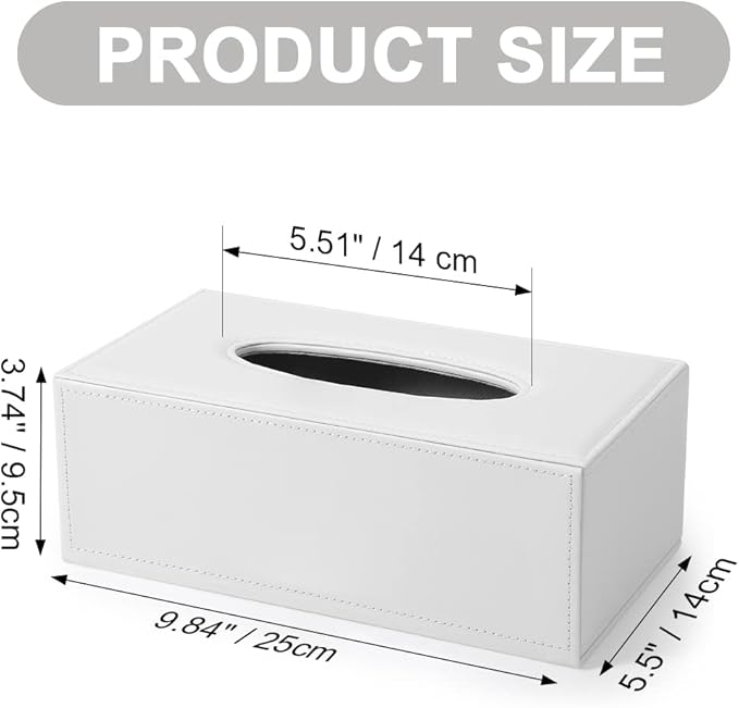 KINGFOM Rectangular PU Leather Tissue Box Cover - Facial Tissue Paper Napkin Holder for Bathroom, Home, Office, Car Automotive Decoration with Magnetic Bottom(White) - Image 2