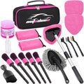 Windshield Cleaner Tool, 17Pcs Car Interior Detailing Kit, Detailing Brush, Towels, Duster, Car Cleaning Kit Interior for RVs, Truck, Trailer (Pink) by AUTODECO