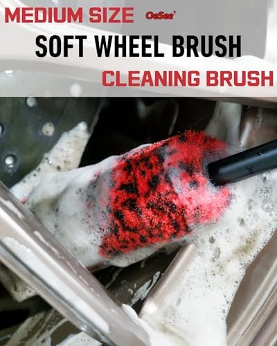 oesee Professional 4 Pack Long Handle Wheel Brush Kit for Cleaning Wheel and Tire- 2X Soft Wheel Cleaning Brush, Detailing Brush and Stiff Tire Brush, Bendable& Durable Wheel Rim Cleaner Brush Set - Image 3