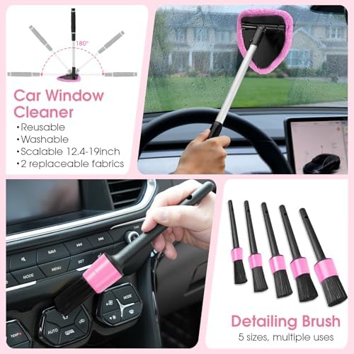 25pcs Car Cleaning Kit, Pink Interior Detailing Kit with High Power Vacuum Portable Cordless, Handheld Vacuum Cleaner for Home, Car, Pet Hair, Keyboard, Complete Auto Accessories for Gift - Image 6