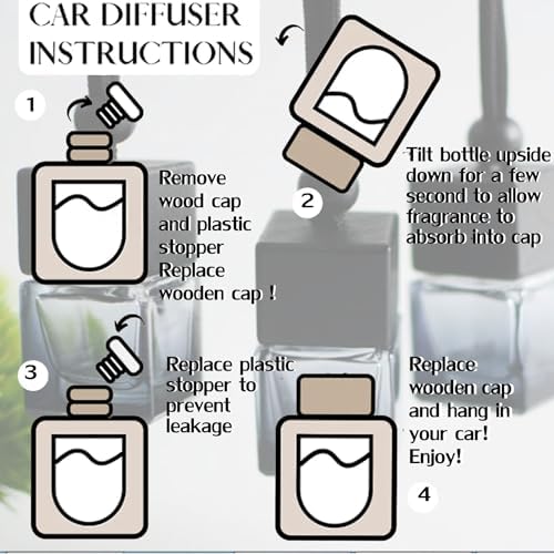 7 Pcs 8ml Hanging Car Air Freshener Diffuser,Empty Black Gradient Glass Essential Diffuser Oil Aromatherapy Fragrance Perfume Pendant Glass Vials with Wooden Caps (Square, 8ml) - Image 4