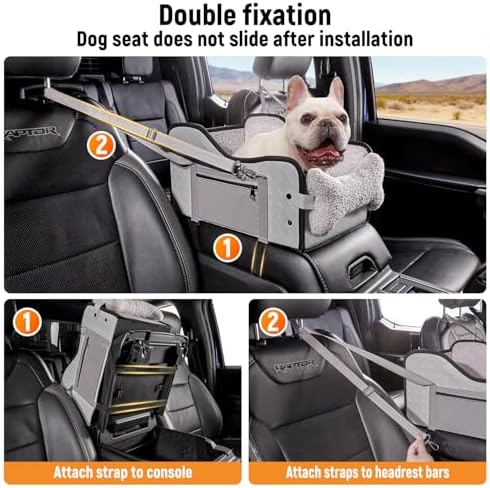 TKYZ Center Console Dog Car Seat for Small Dogs,Fit for Full Size Truck | Soft Pillow,Double fixation,PU Leather Easy To Clean,Pet Booster with Safety Belt,Puppy Car Seat for Small Dogs 0-30 lbs - Image 5