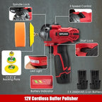 Cordless Buffer Polisher, 12V Mini Wax Buffer & Sander with 2 X 2.5Ah Battery & Charger, 1/2/3" Backing Plate, 40pcs Polishing Pads, Variable Speed for Car Detailing/Buffing/Sanding/Waxing - Image 2