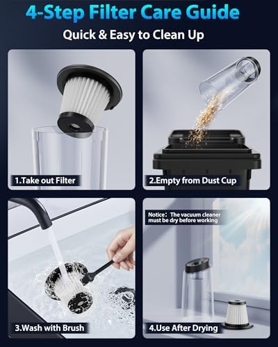 Handheld Vacuum Cordless 1.1 Pounds Car Vac 10000PA Hand Held Vacuums 4-in-1 Hand Vac Cordless Rechargeable HEPA Filter Large Capacity Dust Cup for Car Office Home Pets Hair (Gray) - Image 7
