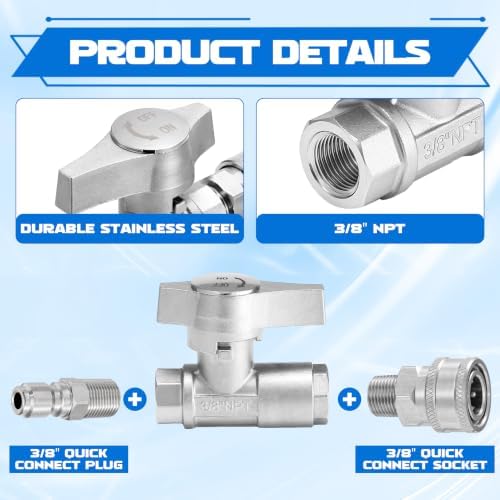 M MINGLE Ball Valve Pressure Washer, 3/8" Quick Connect Shut Off Valve - Image 4