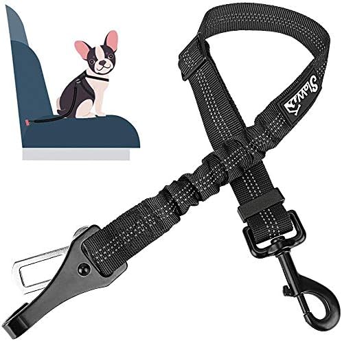 SlowTon Dog Car Seat Belt, 3 in 1 Latch Bar Attachment Dog Safety Seatbelt | Hook Latch Bar& Seatbelt Buckle, Reflective, Heavy Duty Nylon, Durability, Easy of Use, for Travel Riding, Black, 27.5" by SlowTon
