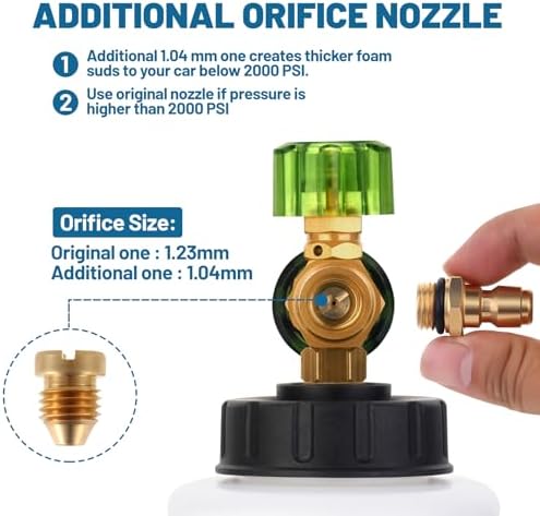 DUSICHIN DUS-007 Snow Foam Lance Foam Cannon Adjustable Jet Wash, Quick Release 1/4" Fitting 5 Pressure Washer Nozzles for Car Detailing Pressure Washer Black - Image 3