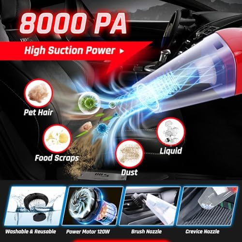 55PCS Car Detailing Kit Interior Cleaner with High Power Handheld Vacuum, Car Detailing Brush Set, Car Cleaning Kit, Drill Brush Set, Car Cleaning Tools Brushes for Interior, Exterior, Wheels - Image 2