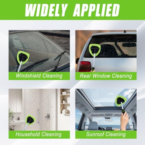 7 PCS Windshield Cleaning Tool, 19" Windshield Cleaner Kit with Extendable Handle, Microfiber Towel Pads, Brush, Empty Spray Bottle for Auto Glass Interior (Green) - Image 5