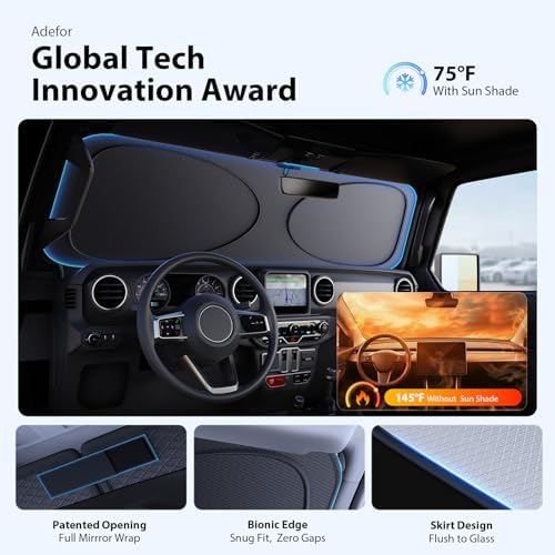 2026 Upgraded Windshield Sun Shade for Honda Pilot [Precision Custom Fit, Superior UV & Heat Block] Cooling Tech Fabric, Durable Foldable with Storage Bag, Fits 2003-2026 - Image 3
