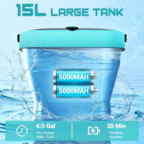 Cordless Washer,Foldable Washer with 2x5.0Ah Battery, 4 Adjustable Model, 4.5Gal Tank 10FT Hose, 6-in-1 Nozzle for Car Washer,Patio,Camping - Image 2