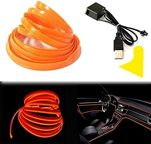 El Wire Orange Interior Car LED Strip Lights, 5M Neon Wire USB 5V with Fuse Protection for Automotive Interior Decoration, with 6mm Sewing Edge by Maxlaxer
