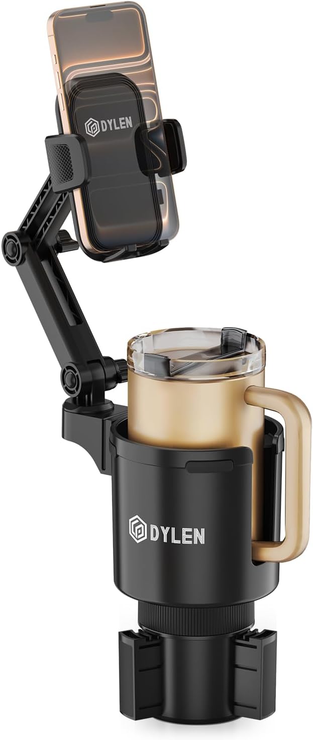 DYLEN Cup Holder Phone Holder for Car, 2 in 1 Cup Holder Phone Mount | Long-Arm Supports 360° Rotation, Adjustable Base, Car Phone Holder Compatible with All Cell Phones| Anti-Slip&No Shake Design by DYLEN