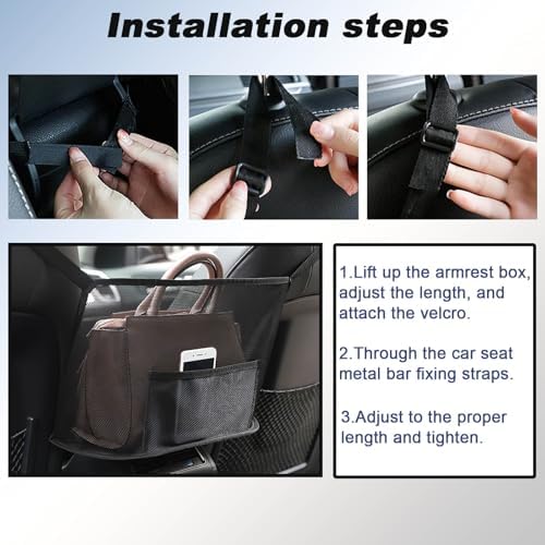 Car Net Pocket Handbag Holder, Organizer Mesh Bag Between Seats, Driver Storage Netting Pouch for Handbag Purse, Universal Accessory for Women and Men, Pet/Kids Car Barrier (Black) - Image 5