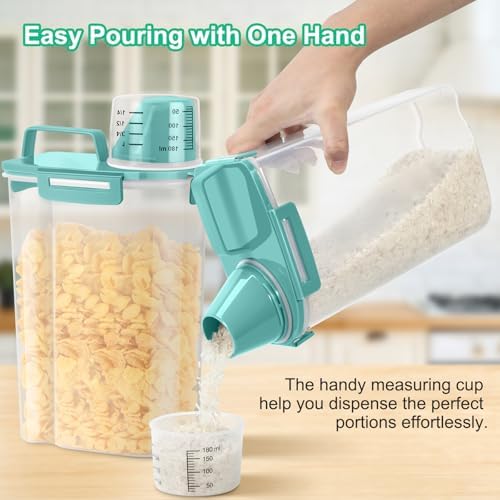 TBMax Rice Storage Container 3 to 5 Lbs - Small Pet Dog Cat Food Container Dispenser with Easy Pouring Spout & Cup, Portable Cereal Container for Small Spaces, Travel, or Daily Use -Cyan - Image 3
